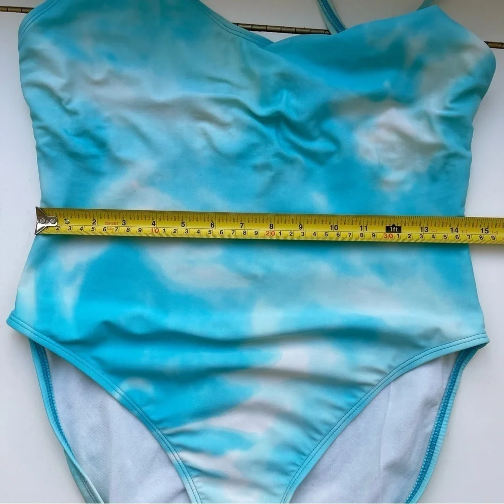 Anne Klein One Piece Swimsuit Sarong Set Sky Blue Tie Dye Aqua Turquoise 14